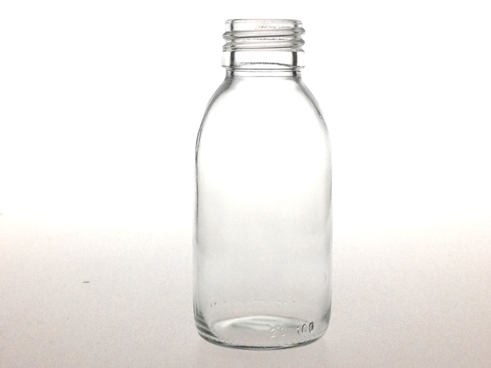 CLEAR GLASS 100 ML SYRUP BOTTLE PP 28