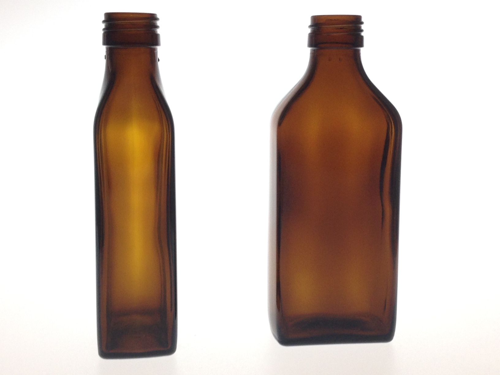 RECTANGULAR AMBER GLASS 200 ML BOTTLE  NECK PP 28